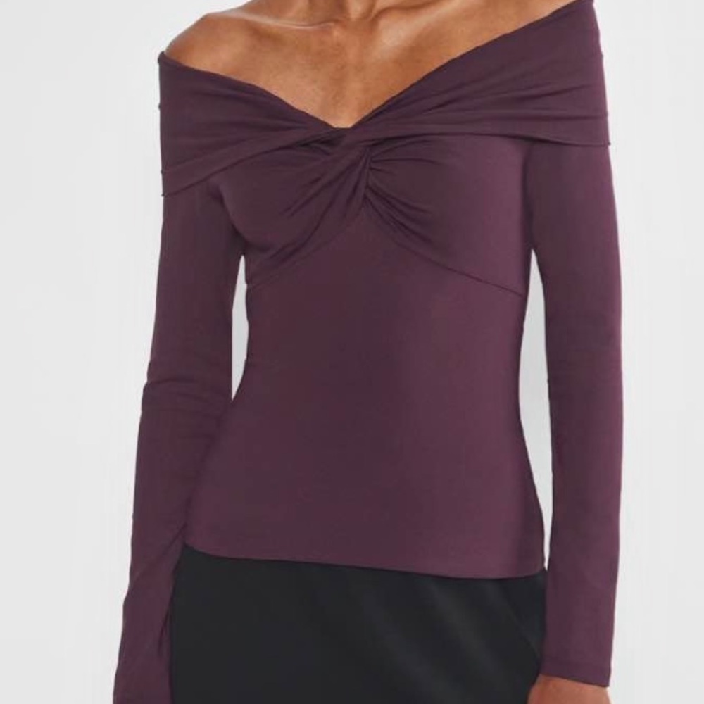 Aritzia Off-Shoulder Twist Long-Sleeve Top in Plum